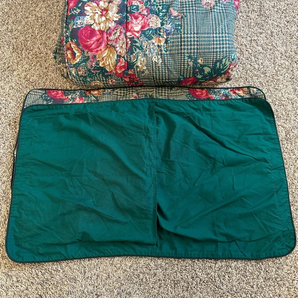 VTG Ralph Lauren Catherine King Comforter‎ 2 Shams Set Green Floral Houndstooth